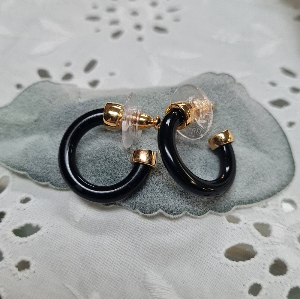 Vintage Black and Gold Monet Mini Hoops